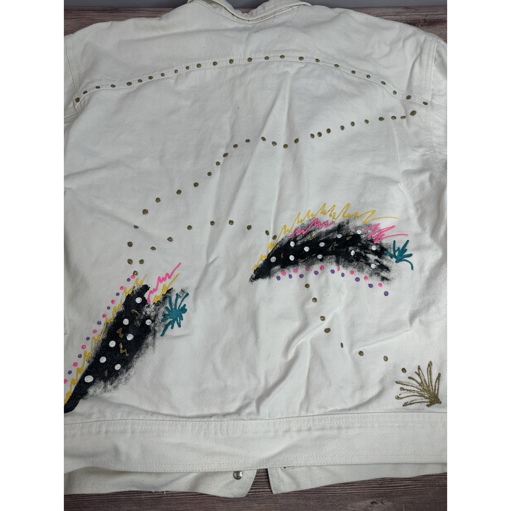 Vintage Jordache Studio 80s Painted White Denim Jacket‎ Size L - Picture 8 of 13